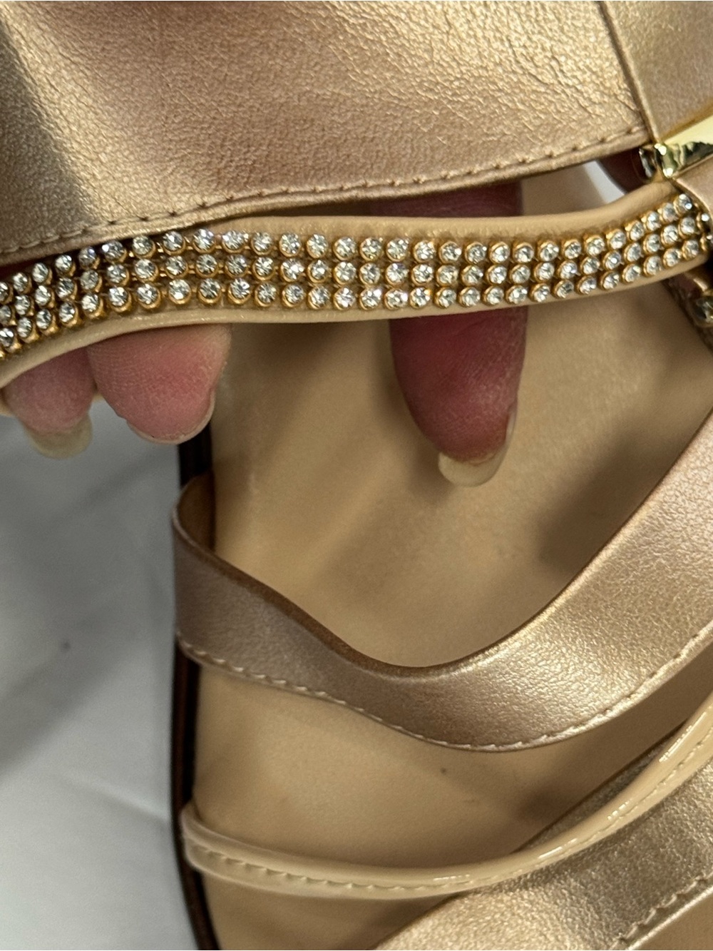 Italian Shoemakers Metallic Gold Wedge Sandals with Rhinestone Straps - Picture 3 of 14